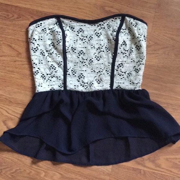 Blue and White Strapless Top - Picture 1 of 2